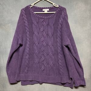 Liz Claiborne 2X Purple Cable Knit Shimmer Sweater Plus Size Cozy Cottage